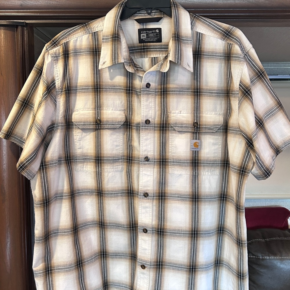 Carhartt Short-Sleeve Plaid Button-Up Shirt - Tan, Black